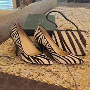 Cowhide Zebra Pattern Shoes & Evening Bag